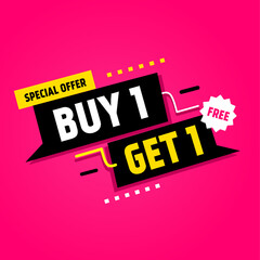 Buy 1 get 1 free. Sale Special Promotion discount tag design. Vector special offer banner. Business concept design icon.