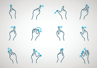 Hand Touch screen Gestures. Vector Hands Actions Icons On Touch Screens Like Swipe And Slide Touch