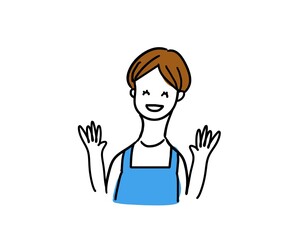 ショートヘア女性上半身　エプロン