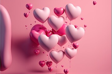 Valentine's Day Conceptual Design: A Beautiful View of Hearts, Clouds, and Sweet Romance in a Background Art Decoration for 14th February Celebration and Gift Red Pink Present, Heart, Love, 14February