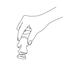 Continuous one line drawing of hand holding chess knight. simple chess knight or horse on hand  line art vector illustration.