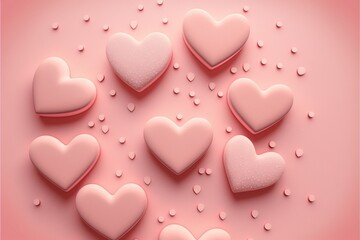 Fototapeta premium Valentine's Day Conceptual Design: A Beautiful View of Hearts, Clouds, and Sweet Romance in a Background Art Decoration for 14th February Celebration and Gift Red Pink Present, Heart, Love, 14February