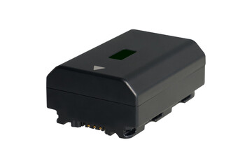 Mirrorless camera battery isolated on white background.