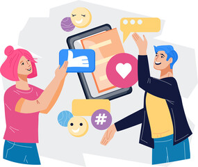 Distance relationship online and communication concept with man and woman communicate online chat using mobile app