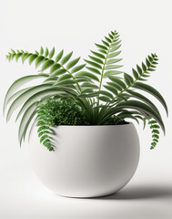 Interior plants in pots isolated on white background. Generative AI illustration.
