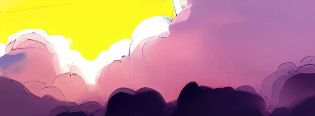 Abstract pattern with purple cartoon sky clouds painted.