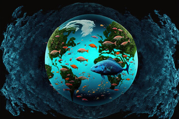 Save the oceans. Saving water and world environmental protection concept. Generative AI illustration.