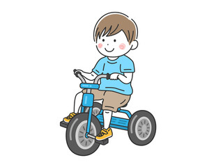 三輪車に乗る、男の子のイラスト