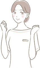 応援ポーズをする優しい雰囲気の女性のイラスト（美容・医療・受付・アドバイザー）
