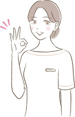 OKポーズをする優しい雰囲気の女性のイラスト（美容・医療・受付・アドバイザー）
