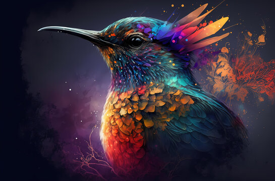 fantasy abstract portrait hummingbird with a colorful, generative ai