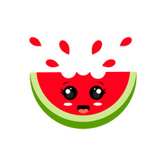 Obraz premium Vector illustration of a watermelon with a smiling and joyful face.