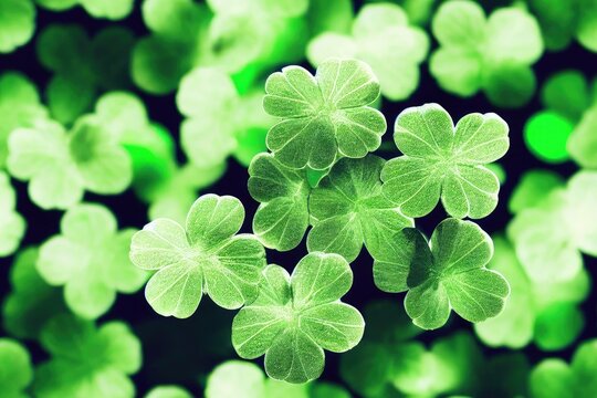 Saint St. Patrick's Day Four-Leaf Clover Clovers Shamrock Shamrocks Seamless Texture Pattern Tiled Repeatable Tessellation Background Image	