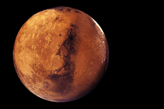 Planet Mars, on a dark background. Elements of this image furnished by NASA