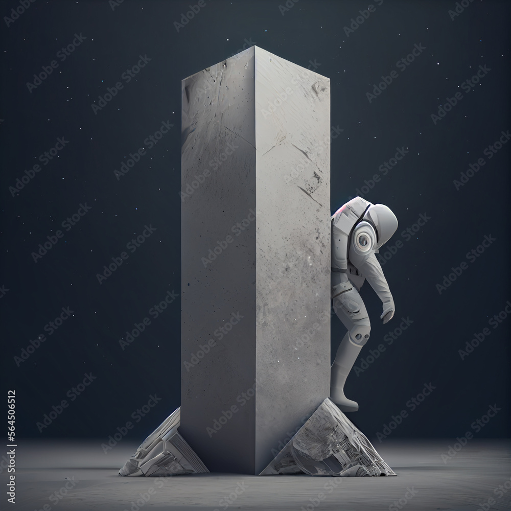 Poster Beautiful abstract illustrations Astronaut and start symbol icon on a column background.  Space exploration.