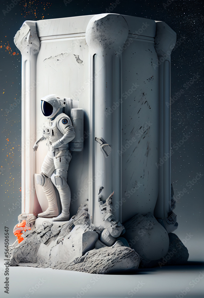 Aufkleber Beautiful abstract illustrations Astronaut and start symbol icon on a column background.  Space exploration.