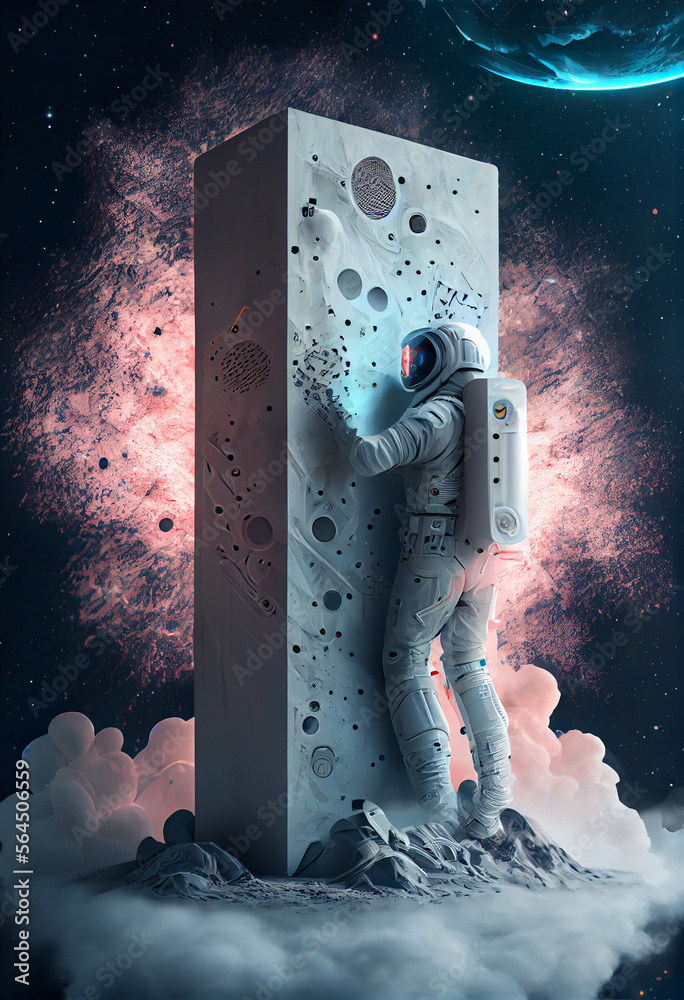Aufkleber beautiful abstract illustrations astronaut and start symbol icon on a column background. space explo