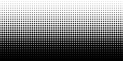 Fototapeta Dotted gradient halftone background. Horizontal seamless dotted pattern in pop art style. Abstract modern stylish texture. Fade gradient black and white half tone background. Vector illustration. obraz