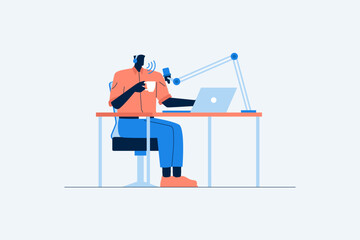 An illustration of a man recording a podcast