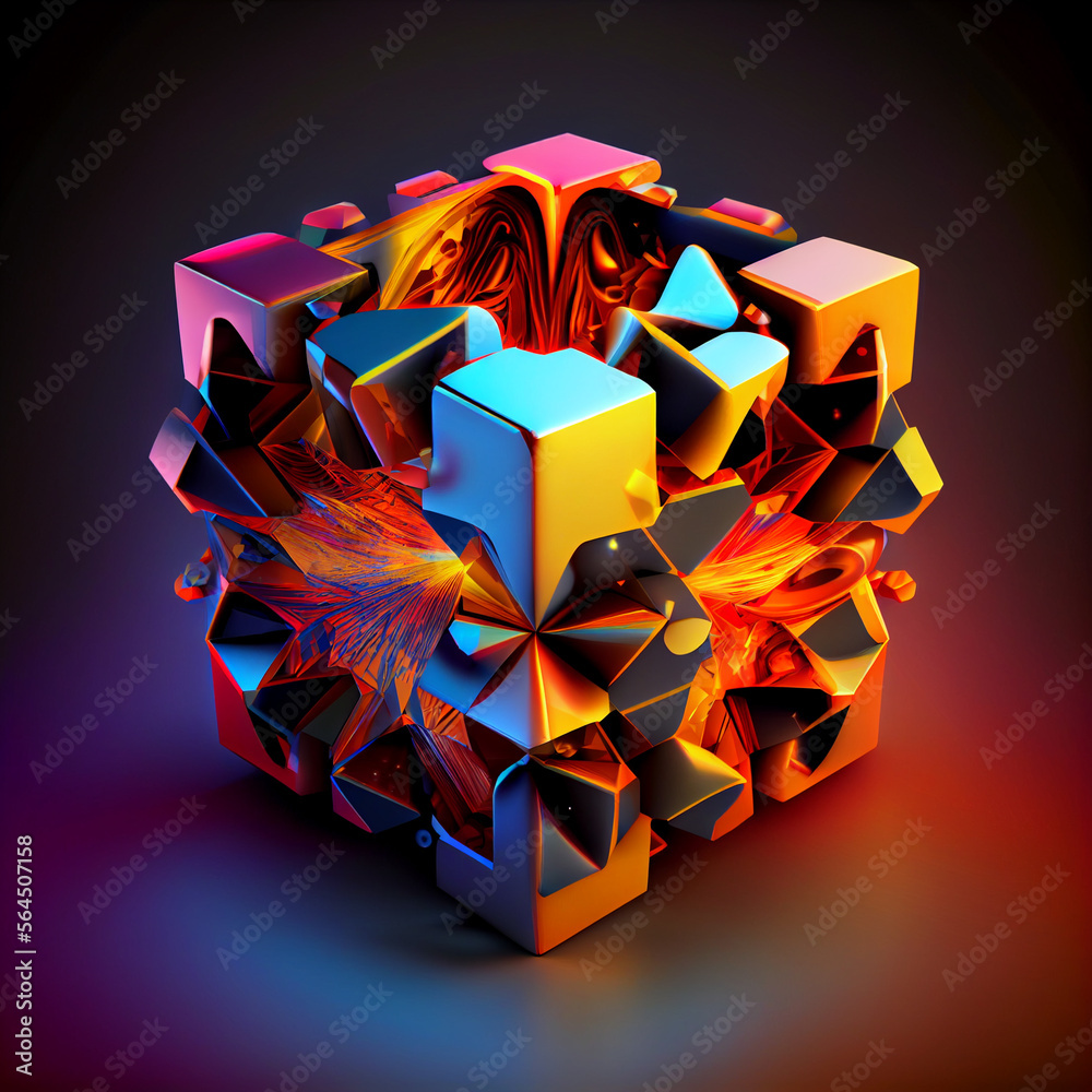 Poster Beautiful Abstract colourful   background. Starburst dynamic cube. 