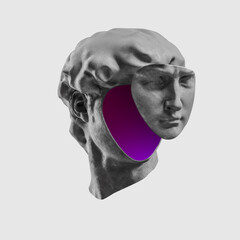 Greek statue of david vapor synth retro wave background concept. 
