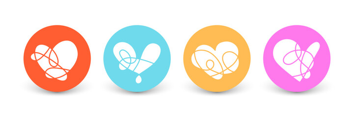 Icons creative drawing of four heart sign. Gift card with Love. Icon Love. Logotype vector illustration heart.