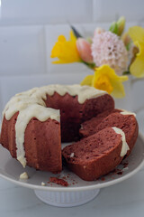 Freshly baked red velvet bundt cake