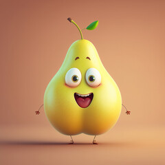 Cute Happy Pear Character Cartoon 3D. Generative AI