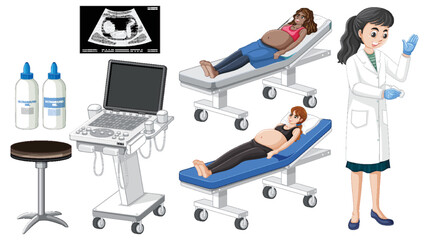 Obraz na płótnie Canvas Set of medical instruments for pregnancy ultrasound