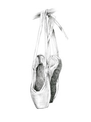 Pencil sketch of Ballet shoe, illustration hand drawn.