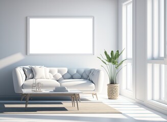 empty picture frame hanging on wall idea for mock up background, minimalism interior design living room Generative Ai