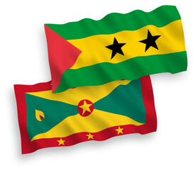 Flags of Saint Thomas and Prince and Grenada on a white background