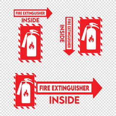 Fire extinguisher inside sign isolated on transparent Background