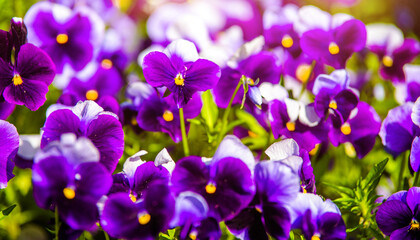 Fototapeta na wymiar Purple violets on a green natural background 