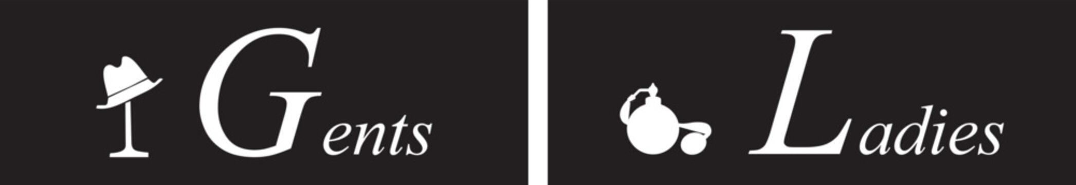 Toilet line icon set. WC sign. Gents, ladies symbol. Restroom for male, female. Vector graphics. Retro style. White on black background