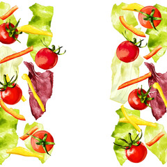 手描き水彩のグリーンサラダイラスト正方形フレーム・左右