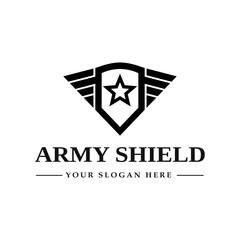 Fototapeta premium Army shield vector template logo. High quality design with wing or star symbol. Can be used for emblem.