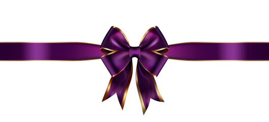 Purple and Golden Bow with Ribbon on White