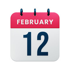 February Realistic Calendar Icon 3D Illustration Date February 12