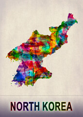 North Korea Map in Watercolor