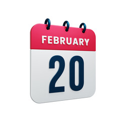 February Realistic Calendar Icon 3D Illustration Date February 20