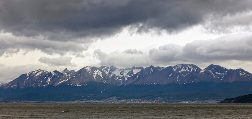 Ushuaia and the mountains behind the city, Argentina.