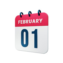 February Realistic Calendar Icon 3D Illustration Date February 01