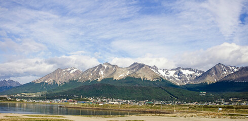 Obraz premium Ushuaia from the airport, Tierra del Fuego, Patagonia, Argentina.