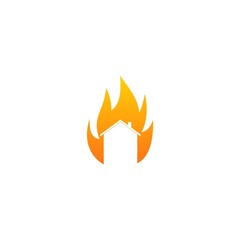 Fire House Icon Logo. Fire damage house insurance icon isolated on white background