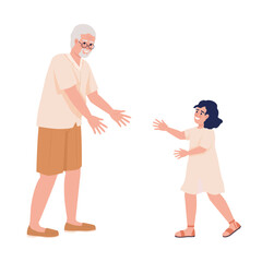 Grandpa extending hands to female child semi flat color vector characters. Editable figures. Full body people on white. Simple cartoon style illustration for web graphic design and animation