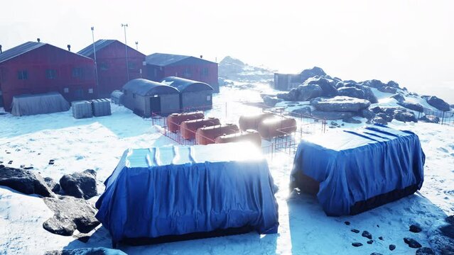 Russian research and polar expedition base buildings in Arctic