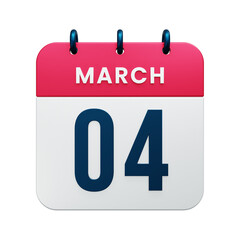 March Realistic Calendar Icon 3D Illustration Date March 04