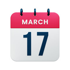 March Realistic Calendar Icon 3D Illustration Date March 17