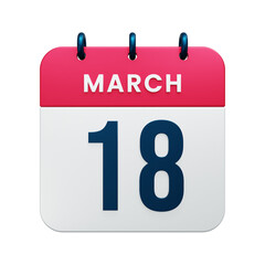 March Realistic Calendar Icon 3D Illustration Date March 18